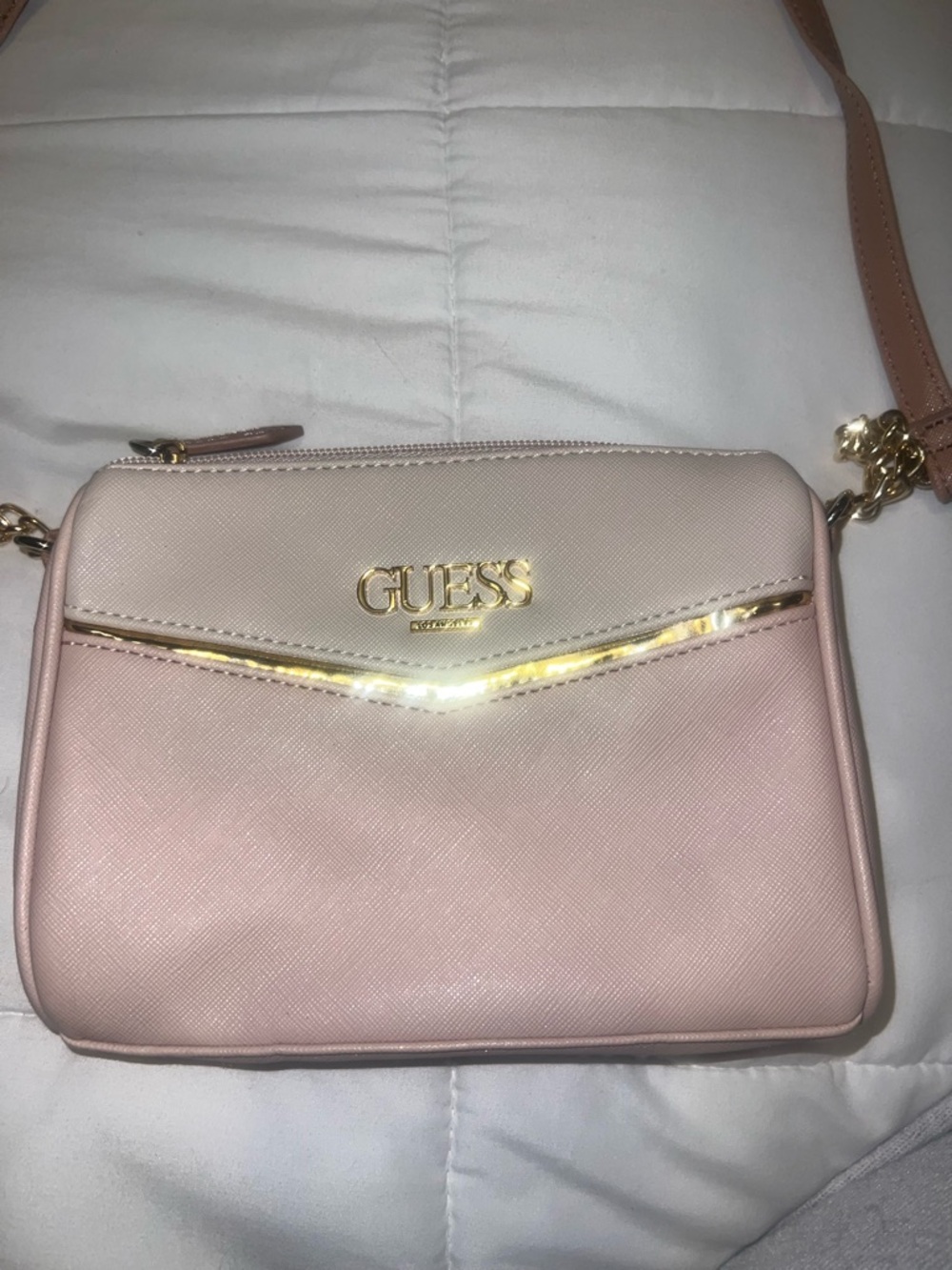 GUESS Light Pink and Blush Crossbody with Gold Hardware